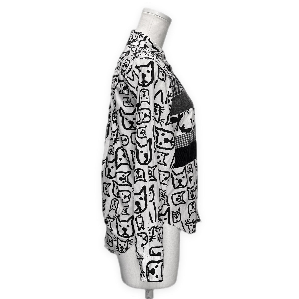 BLACK COMME des GARCONS 13AW アニマルプリント異素材切り替えシャツ 丸襟 ブラウス トップス Archive ギャルソン レディース