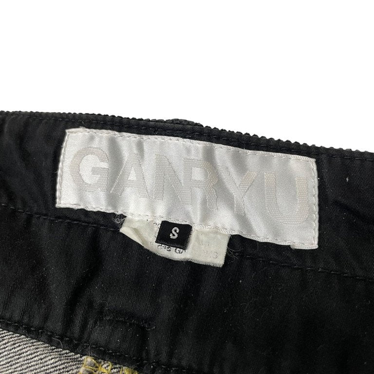 GANRYU 13AW ゴートレザーパッチコットンギャバジンブラックデニムコーデュロイ切替再構築サルエルパンツ クロップド ボトムス COMME des GARCONS ガンリュウ コムデギャルソン メンズ