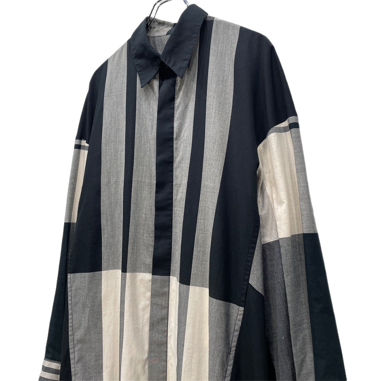 JOE CHIA ストライプチェックフライフロントロングシャツ ブラウス トップス ジョーチア メンズ