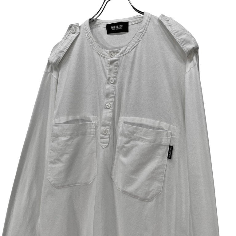 WILDSIDE YOHJI YAMAMOTO 22AW Cotton Jersey Shoulder Strap Henley Neck Long Sleeve 天竺エポレットダブルポケットヘンリーネックTシャツ カットソー Tee T-shirt トップス ワイルドサイド ヨウジヤマモト メンズ