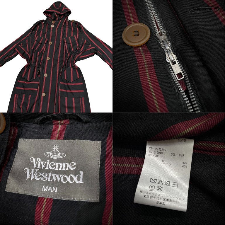 Vivienne Westwood MAN 22SS ウールレーヨンストライプドルマンハイネックフーデッドロングコート ジャケット ブルゾン アウター 変形