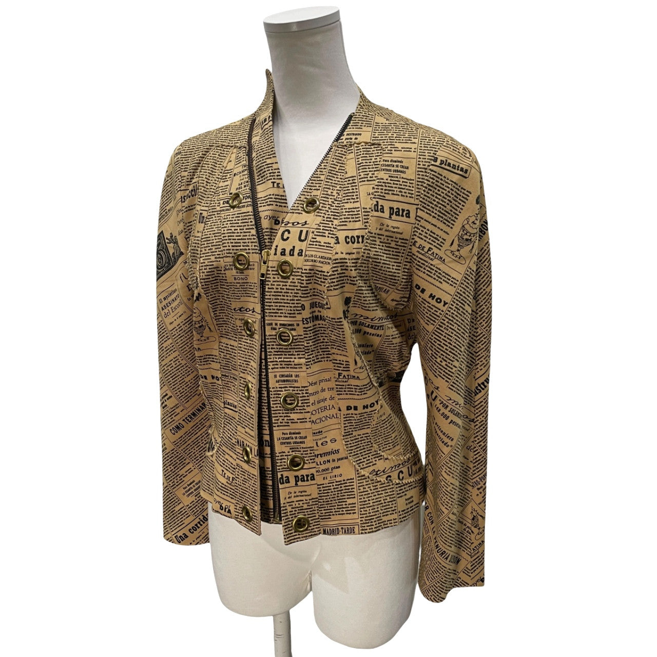 John Galliano ニュースペーパー柄ジップアップノーカラージャケット Archive 90s ブルゾン コート アウター ジョンガリアーノ レディース
