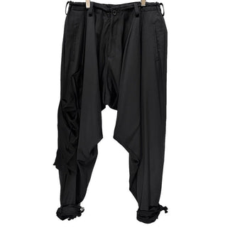 Yohji Yamamoto Pour Homme 23AW トリポリクロスパッチワークウールギャバジン内股ドレープパンツ 当て布裾ねじりP LOOK32 定価136,400円 ボトムス ヨウジヤマモトプールオム メンズ