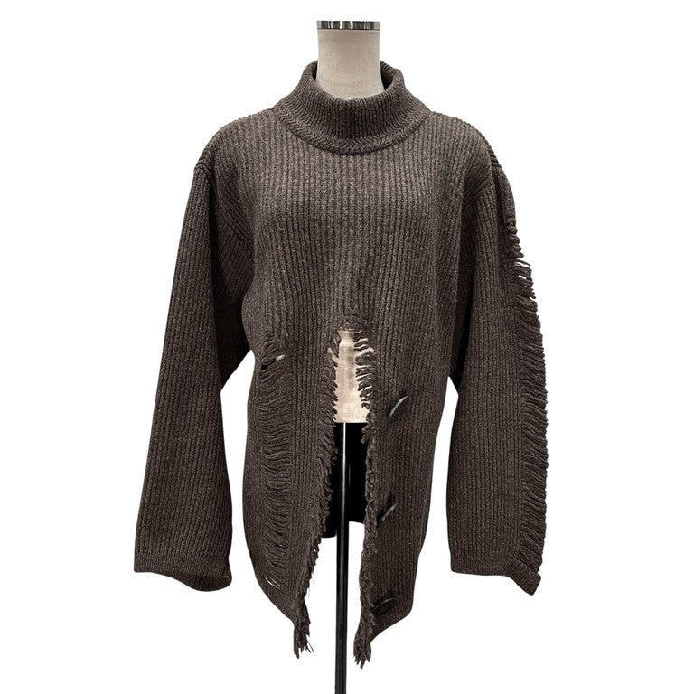 ISSEY MIYAKE 81AW ボタンアップフリンジデザインモックネックプルオーバーニットセーター トップス Archive 80s イッセイミヤケ レディース