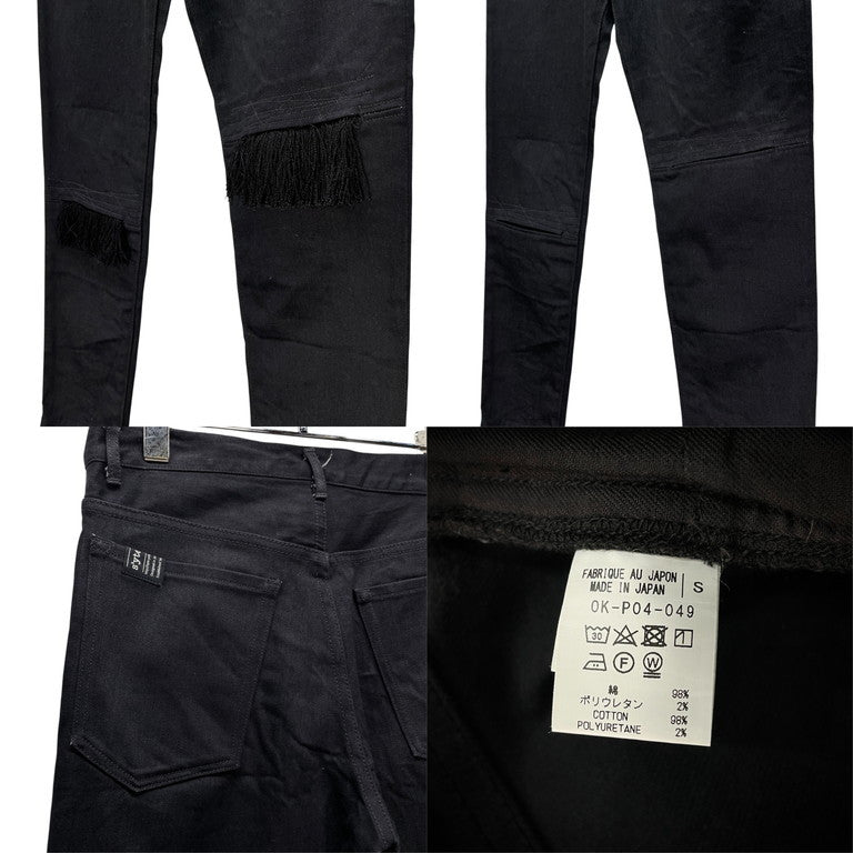 S’YTE Yohji Yamamoto ブラックデニムニークラッシュフリンジスリムパンツ スキニー ウエスタン ボトムス Yohji Yamamoto ヨウジヤマモト サイト メンズ レディース ユニセックス