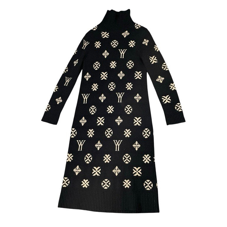 Yohji Yamamoto Femme 07AW YYモノグラムタートルネックロングニットワンピース Archive 総柄 ロゴ セーター トップス アウター ヨウジヤマモトファム レディース