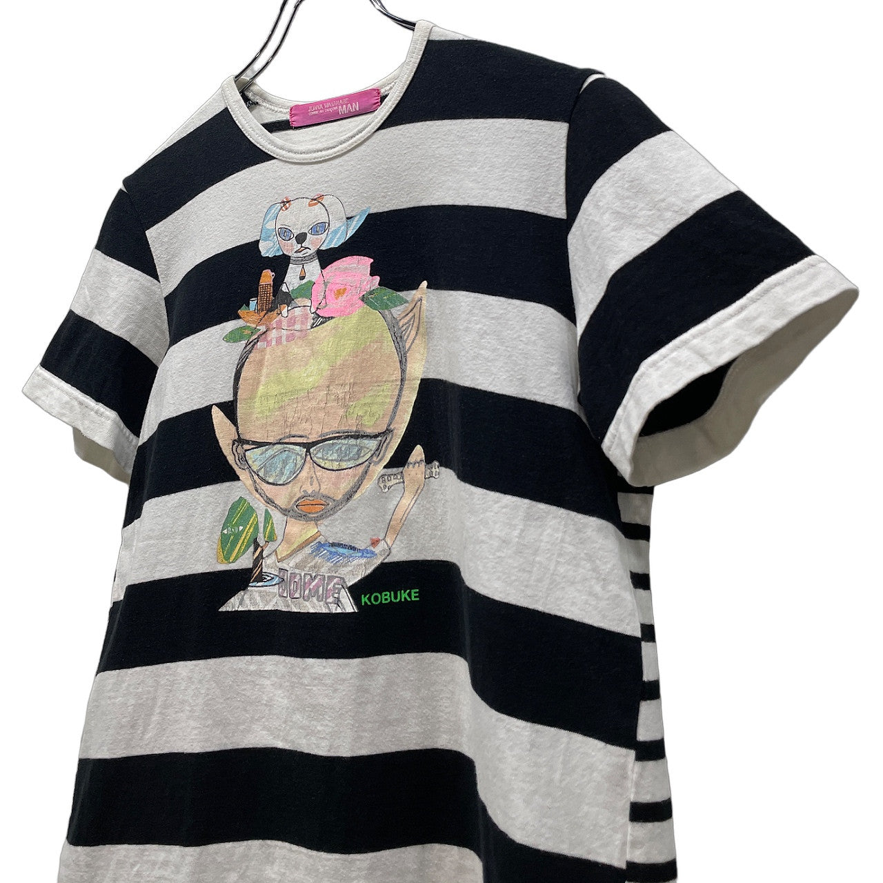 JUNYA WATANABE COMME des GARCONS MAN PINK × 古武家賢太郎 03SS マルチボーダー切替アートプリントTシャツ カットソー Tee T-shirt 半袖 トップス Archive ジュンヤワタナベ コムデギャルソン マン ピンク レディース