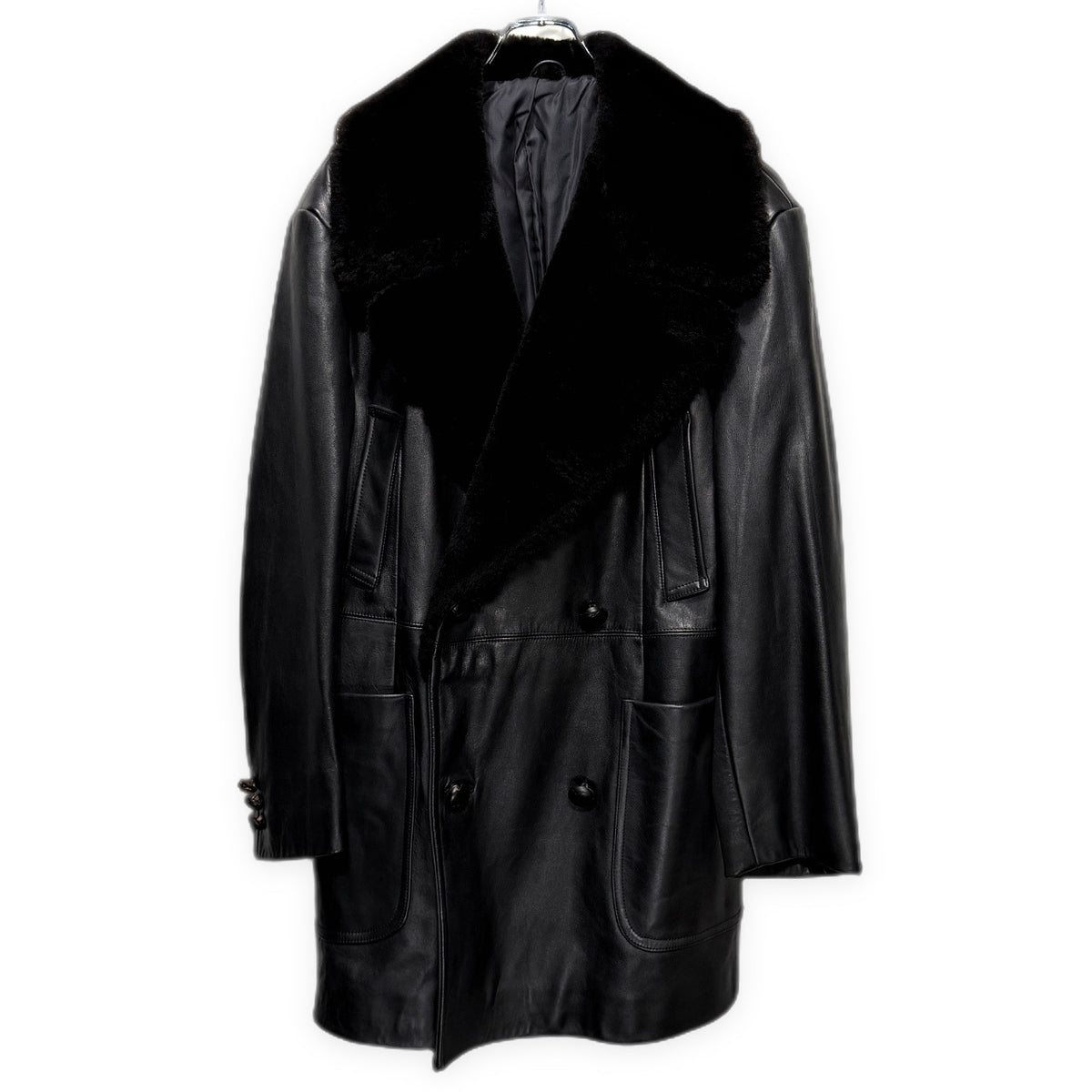 LQ Y's for men ムートンカラーカウレザーダブルブレストコート Archive 80s 90s Yohji Yamamoto Pour Homme ワイズフォーメン ヨウジヤマモトプールオム メンズ