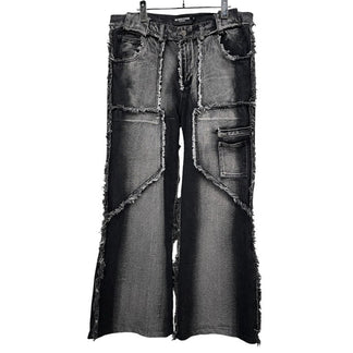 NO/FAITH STUDIOS FLARED DENIM 003 ストーンウォッシュペインターフレアワイドデニムパンツ バギーパンツ ボトム XL 裾直し済 ノーフェイスストゥディオス メンズ