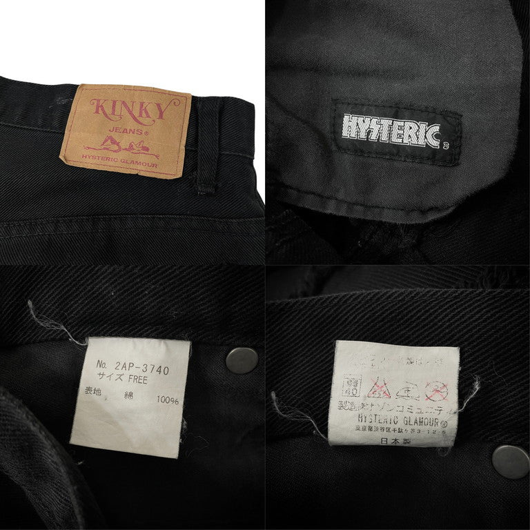 HYSTERIC GLAMOUR ツギハギクラッシュパッチワークワッペンブラックデニムパンツ Archive レア KINKY ウミヘビ クラスト ダメージ加工 ボトムス ヒステリックグラマー メンズ レディース ユニセックス