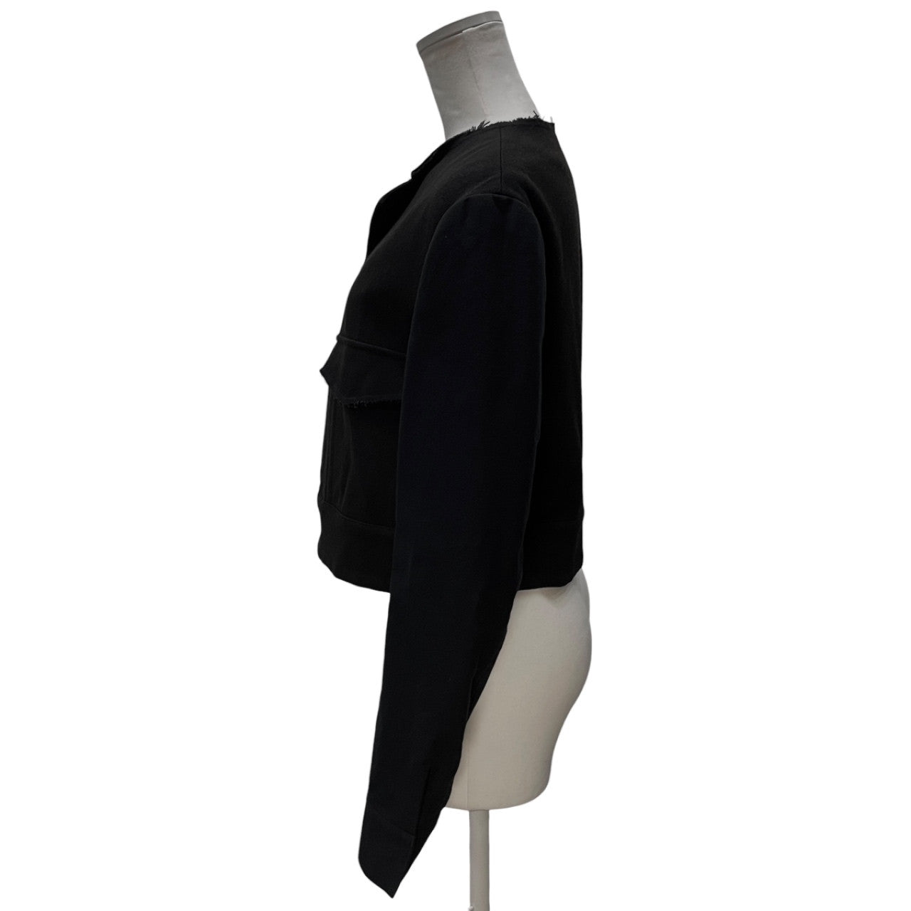 Y's 袖切替ウールカットオフノーカラーショートジャケット 裁ち切り ブルゾン コート アウター Yohji Yamaomto Femme ヨウジヤマモトファム ワイズ レディース