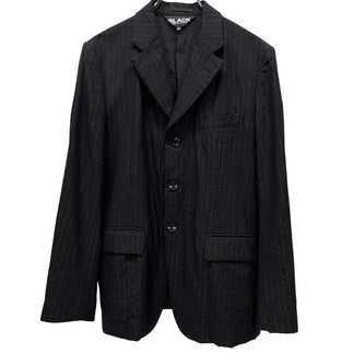 BLACK COMME des GARCONS 19SS 金糸ステッチ銀ラメピンストライプ3Bテーラードジャケット ブレザー スタンドカラー ブルゾン コート アウター ブラック コムデギャルソン メンズ レディース ユニセックス