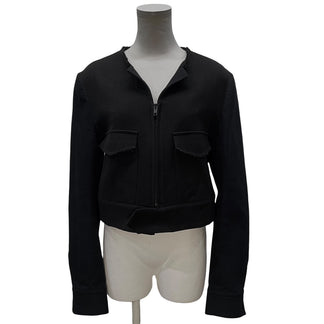 Y's 袖切替ウールカットオフノーカラーショートジャケット 裁ち切り ブルゾン コート アウター Yohji Yamaomto Femme ヨウジヤマモトファム ワイズ レディース