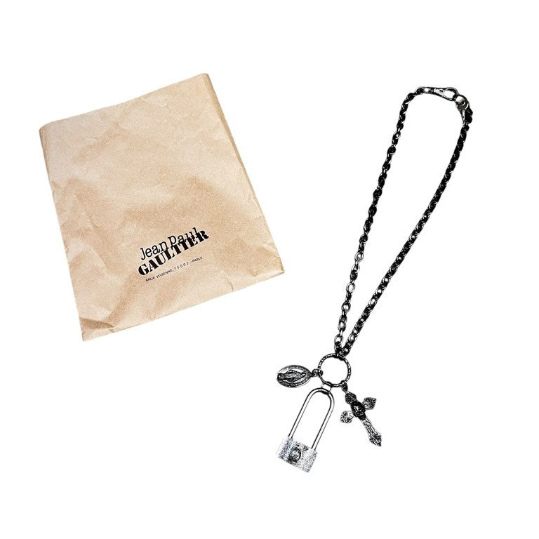 Jean Paul GAULTIER スカルロザリオマリアパドロックチェーンネックレス 一点物 激レア 希少 Archive 90s 00s JPG 未使用 クロス 十字架 南京錠 ペンダント アクセサリー ジャンポールゴルチエ メンズ レディース ユニセックス