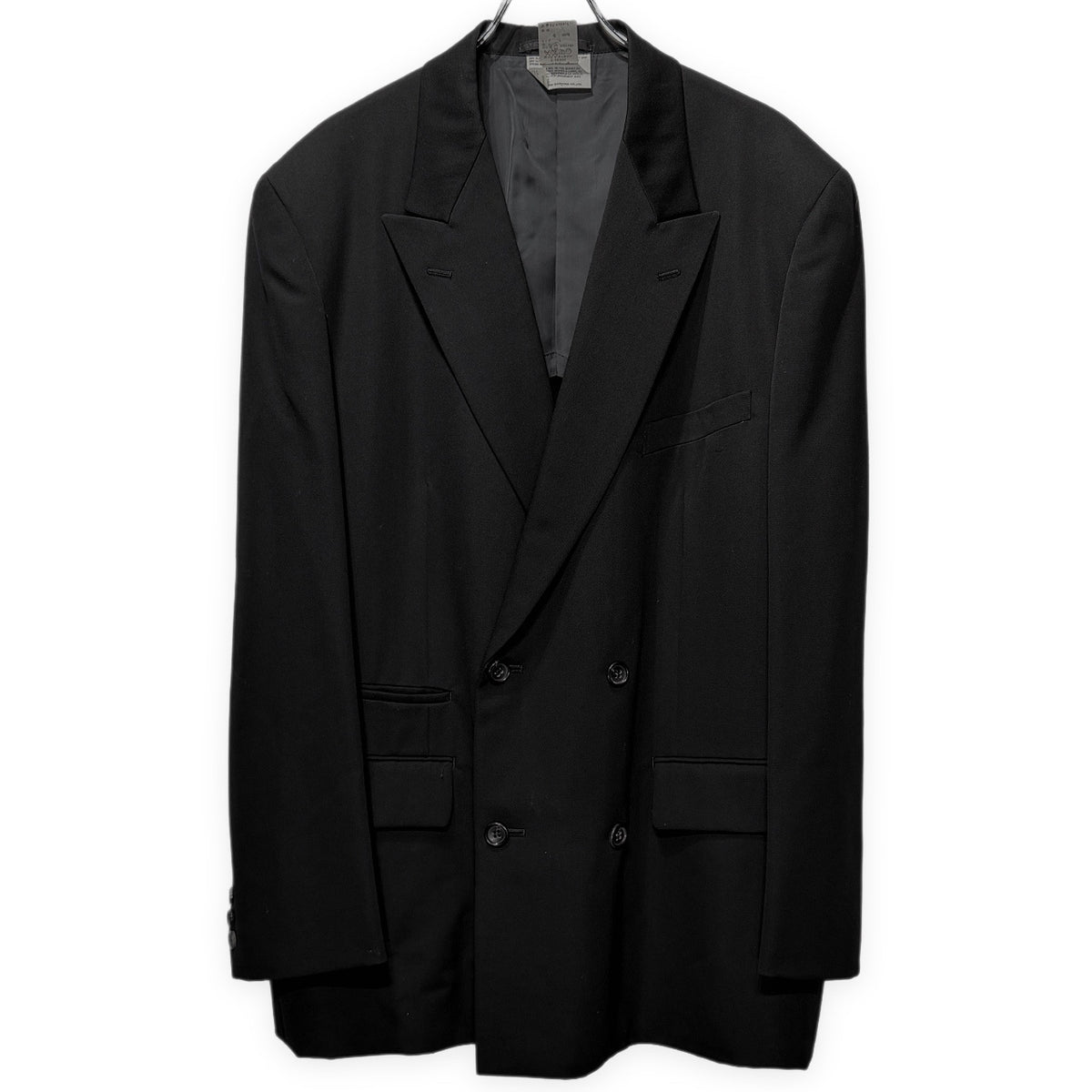 COMME des GARCONS HOMME PLUS 91AW ウールギャバジンピークドラペルダブルブレスト袖裏ストライプテーラードジャケット Archive 6.1 THE MEN ブレザー ブルゾン コート アウター コムデギャルソンオムプリュス メンズ