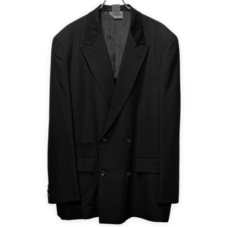 COMME des GARCONS HOMME PLUS 91AW ウールギャバジンピークドラペルダブルブレスト袖裏ストライプテーラードジャケット Archive 6.1 THE MEN ブレザー ブルゾン コート アウター コムデギャルソンオムプリュス メンズ