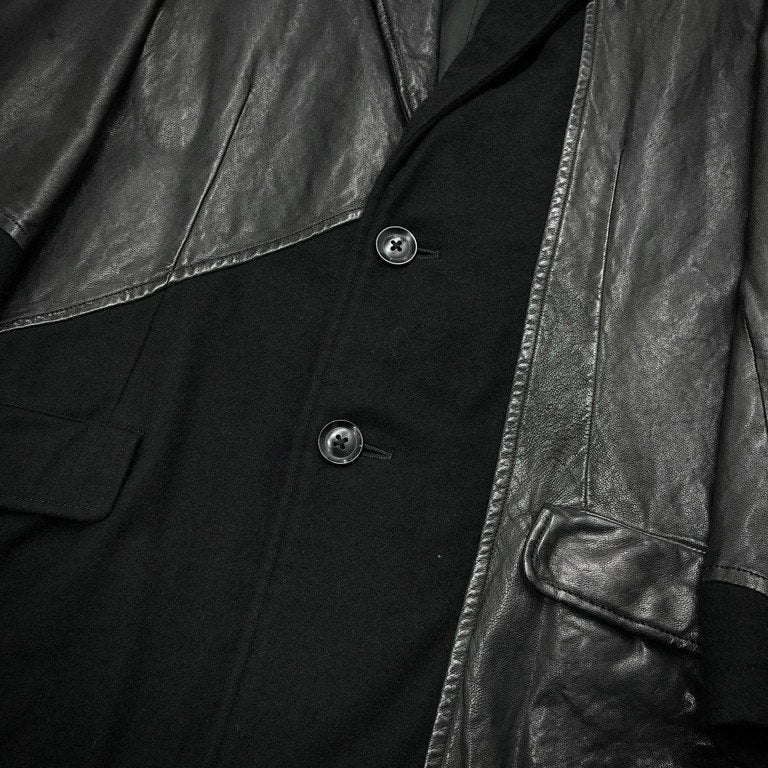 Yohji Yamamoto Pour Homme 15AW LOOK22 ラムレザーパッチワークウールフラノ2Bテーラードジャケット レア 希少 Archive 切替 切り替え 製品染め ブレザー ブルゾン コート アウター HY-J45-804 ヨウジヤマモトプールオム