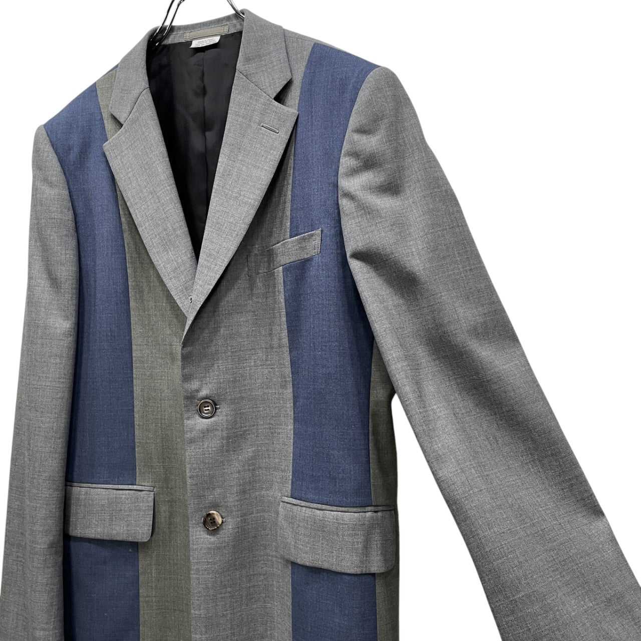 COMME des GARCONS HOMME DEUX 23SS ウール切替アシンメトリースクエアカット段返り3Bテーラードジャケット パッチワーク ブルゾン コート アウター コムデギャルソンオムドゥ メンズ