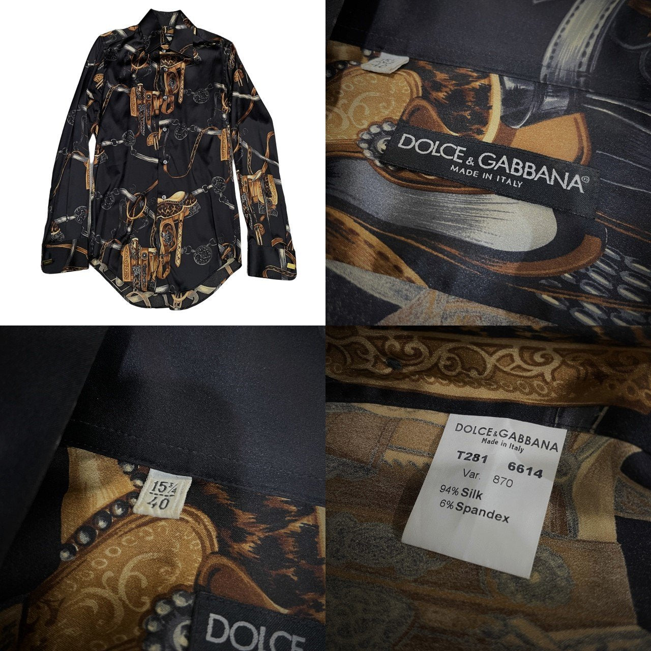 DOLCE&GABBANA シルク総柄プリントカフリンクスドレスシャツ ブラウス トップス カフスボタン付 アクセサリー D&G ドルチェアンドガッバーナ メンズ