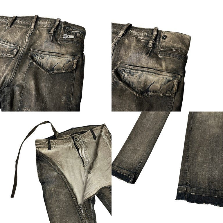 Rick Owens DRKSHDW AIRCUT JEANS DENIM PANTS エアカットジーンズ ダストコーティングジップデザインデニムパンツ Archive 00s 初期 レア 希少 OLMAR and MIRTA ダメージ加工 レイヤード リックオウエンス ダークシャドウ メンズ