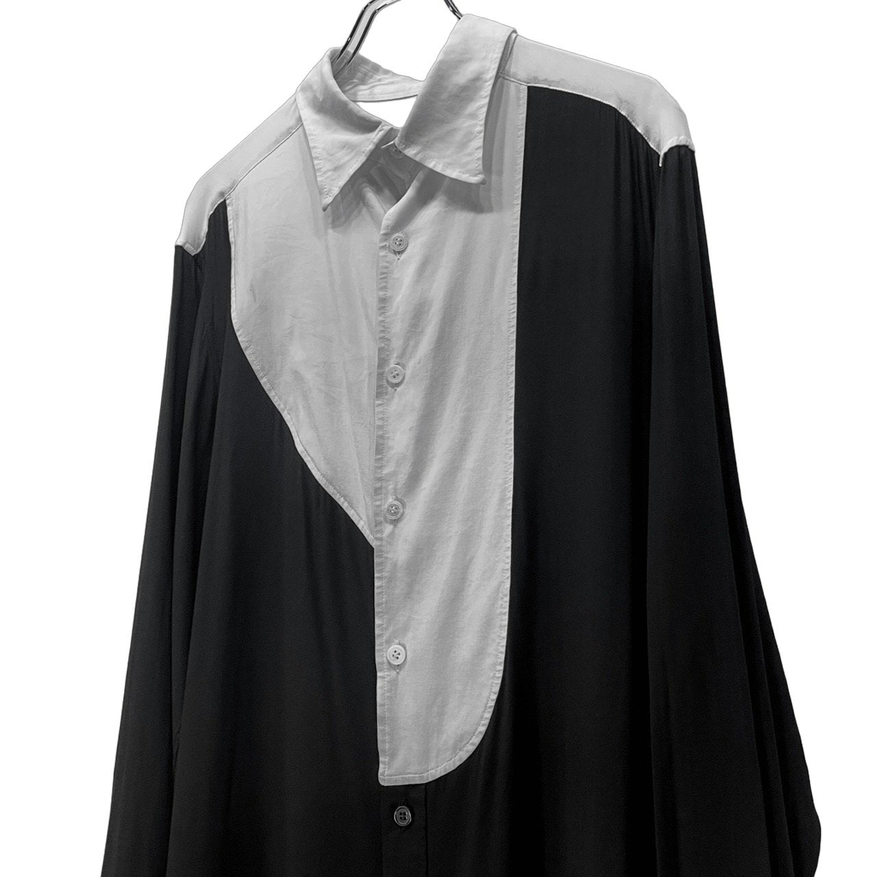 Yohji Yamamoto power of the WHITE shirt 25SS RAYON MONOCHROME PANEL TUCK COLLAR SHIRT レーヨンローンモノクロパネル切替ロングシャツ ブラウス トップス 定価71,500円 ヨウジヤマモトプールオム パワーオブザホワイトシャツ
