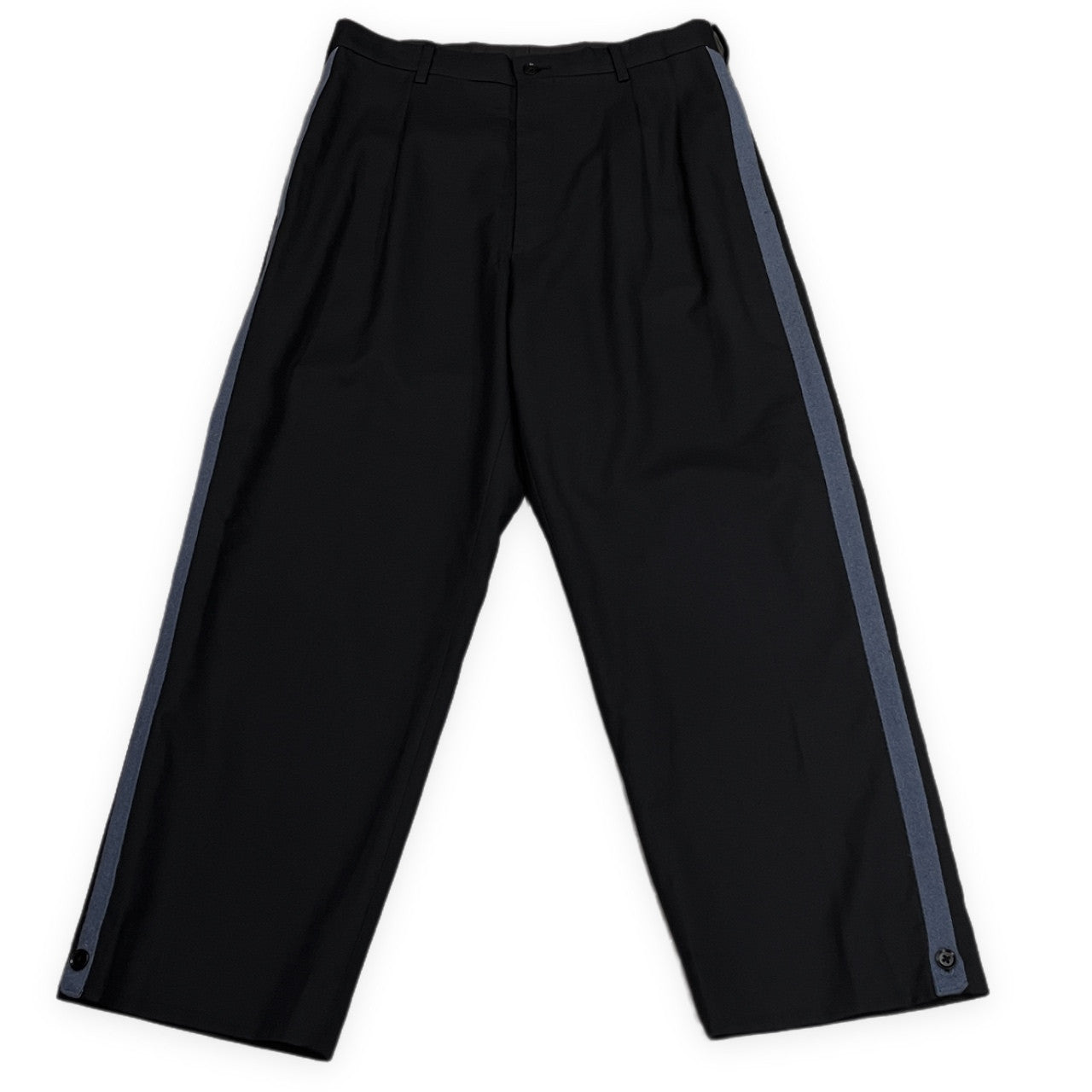 Yohji Yamamoto Pour Homme 01AW ウールギャバジン1タック裾ボタンサイドラインパンツ 側章 脇テープ Archive ギャングスター期 ボトムス ヨウジヤマモトプールオム メンズ