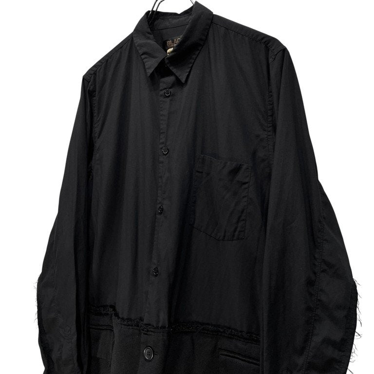 BLACK COMME des GARCONS 20SS テーラードジャケットドッキングオーバーサイズカットオフポリエステルシャツ ブラウス ブラック コムデギャルソン メンズ レディース ユニセックス