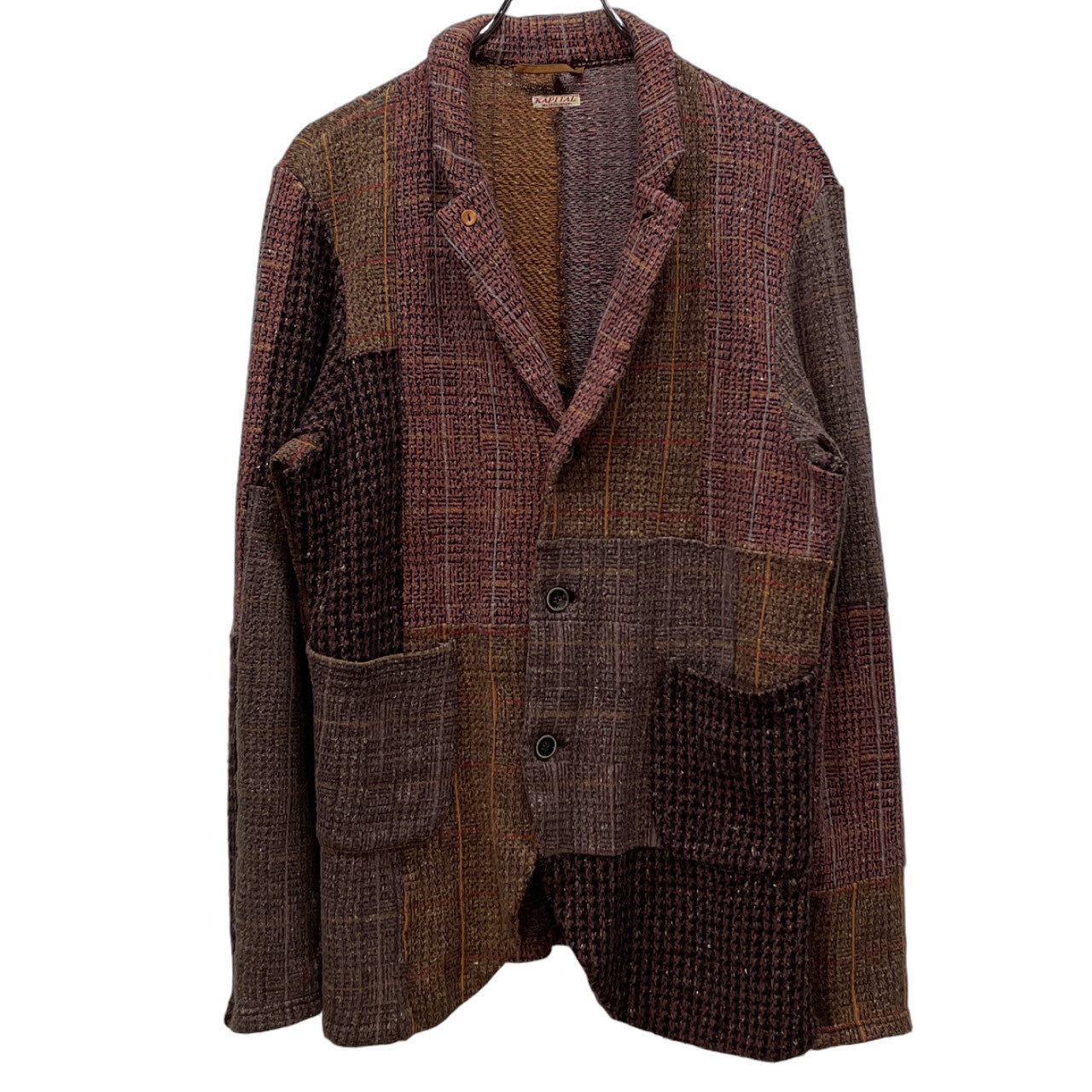 KAPITAL 13SS リネン混コットンウールホーボージャケット チェック 千鳥 パッチワーク Archive ブルゾン コート アウター キャピタル メンズ レディース ユニセックス