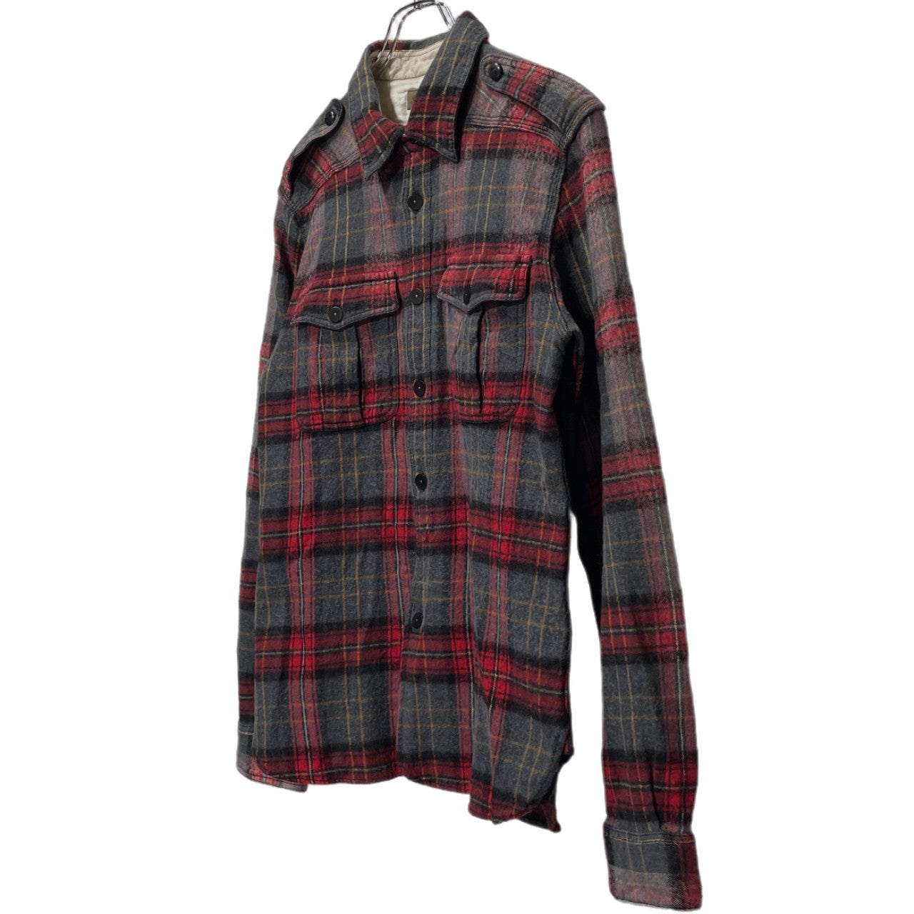 Nigel Cabourn コットンウールフランネルダブルポケットエポレットチェックシャツ ブラウス トップス ナイジェルケーボン メンズ