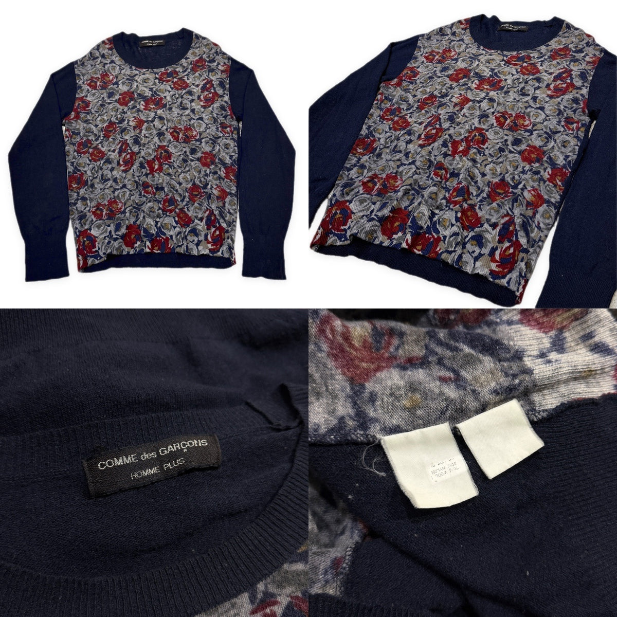 COMME des GARCONS HOMME PLUS 88AW フラワープリントクルーネックニットセーター トップス Archive 80s 花柄 コムデギャルソンオムプリュス メンズ
