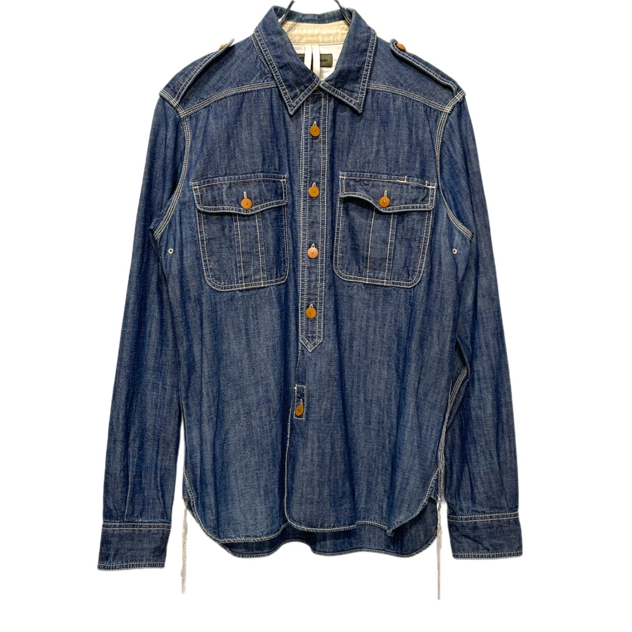 Nigel Cabourn コットンリネンデニムダブルポケットエポレット空環シャツ ブラウス トップス ナイジェルケーボン メンズ