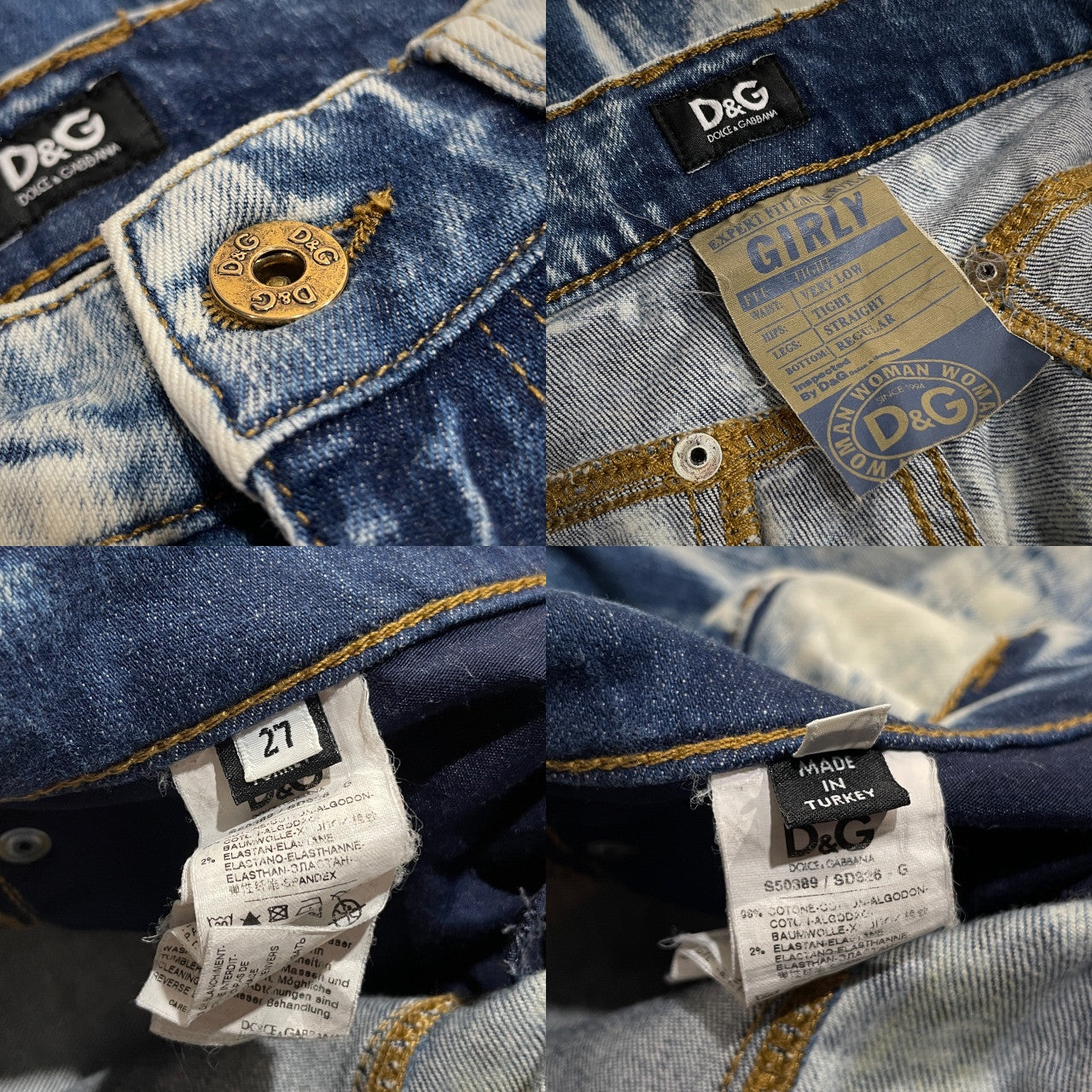 D&G DOLCE&GABBANA GIRLY ケミカルウォッシュローライズデニムパンツ ジーンズ ボトムス Archive 00s Y2K ローウエスト ドルチェアンドガッバーナ メンズ
