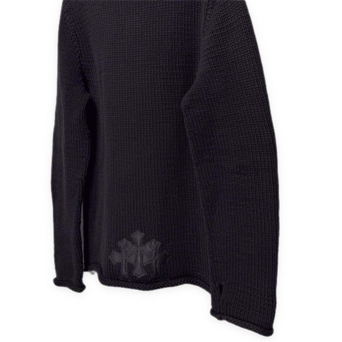 CHROME HEARTS SWEATER LOW RIDER ZIP ダガートップレザークロスパッチ襟付きジップアップニットジャケット セーター カーディガン カウチン ブルゾン アウター サムホール 指貫 クロムハーツ メンズ