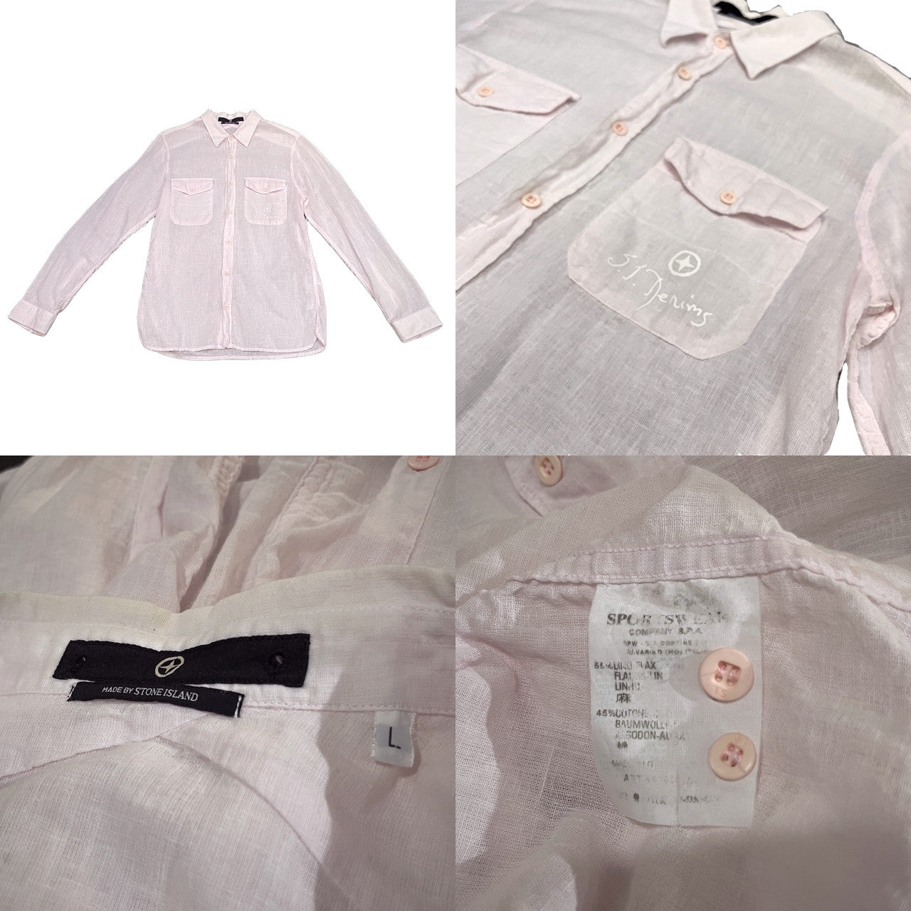 STONE ISLAND DENIMS リネンコットンガーゼダブルポケットシャツ ブラウス トップス Archive 00s ストーンアイランド デニムス メンズ