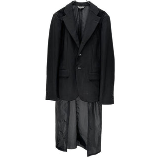 BLACK COMME des GARCONS 18AW ストライプタフタカットオフレイヤードポリエステル縮絨テーラードジャケット ブレザー ブルゾン コート アウター ブラック コムデギャルソン メンズ レディース ユニセックス