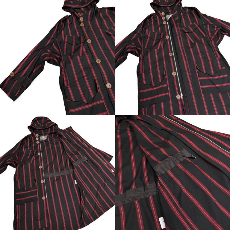 Vivienne Westwood MAN 22SS ウールレーヨンストライプドルマンハイネックフーデッドロングコート ジャケット ブルゾン アウター 変形