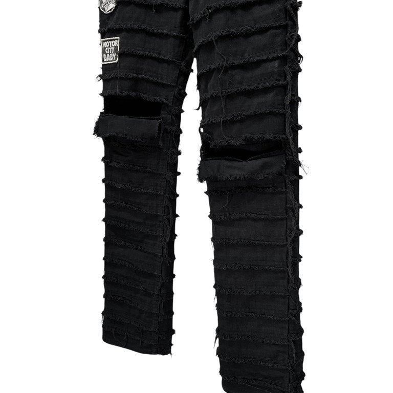 HYSTERIC GLAMOUR ツギハギクラッシュパッチワークワッペンブラックデニムパンツ Archive レア KINKY ウミヘビ クラスト ダメージ加工 ボトムス ヒステリックグラマー メンズ レディース ユニセックス