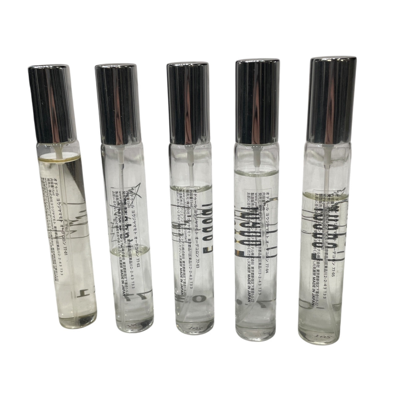L’odeur Yohji Yamamoto Eau de Cologne オーデコロン 5本セット 15ml 77-01 77-02 77-03 77-04 77-05 レザーケース 香水 定価27,500円 ヨウジヤマモト メンズ レディース ユニセックス
