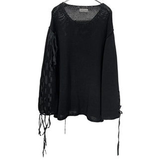Yohji Yamamoto Pour Homme 18SS テープ編み込みコットンニットセーター カテイキ生地通しテーププルオーバー HW-K15-096