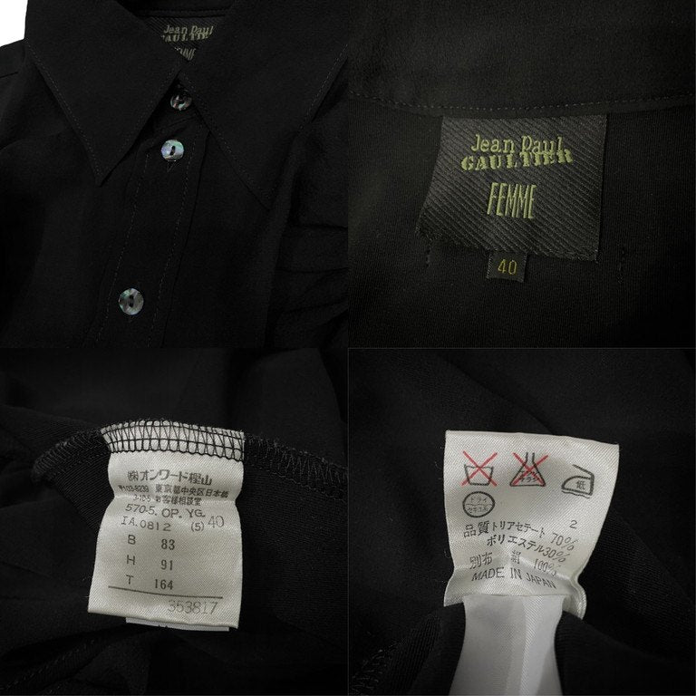 Jean Paul GAULTIER FEMME 91AW シルクプラストロンストレッチロングシャツワンピース ドレス ギャザー カットソー Archive 90s JPG ジャンポールゴルチエ レディース