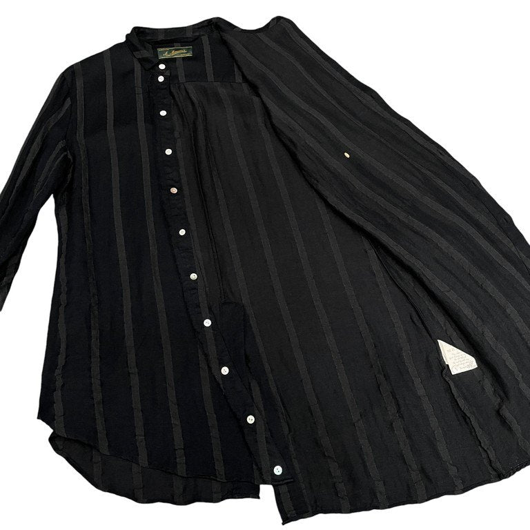 Aleksandr Manamis 24AW BIAS COLLAR STRIPE SHIRT バンブーリネンストライプアシンメトリーロングシャツ トップス タグ保存袋有 メンズ 定価\96,800- アレクサンダーマナミス