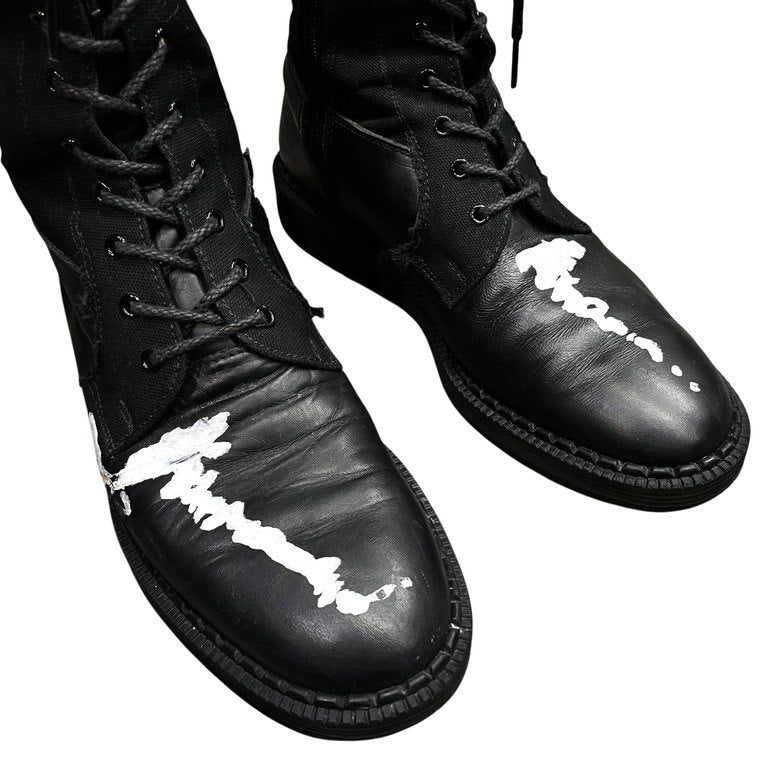 Yohji Yamamoto Pour Homme 19AW レザーキャンバスアートペイントレースアップサイドジップジョッキーブーツ LOOK25 ロング ジョッパーズ ジョッパー シューズ 靴 クツ ヨウジヤマモトプールオム メンズ