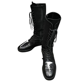 Yohji Yamamoto Pour Homme 19AW レザーキャンバスアートペイントレースアップサイドジップジョッキーブーツ LOOK25 ロング ジョッパーズ ジョッパー シューズ 靴 クツ ヨウジヤマモトプールオム メンズ