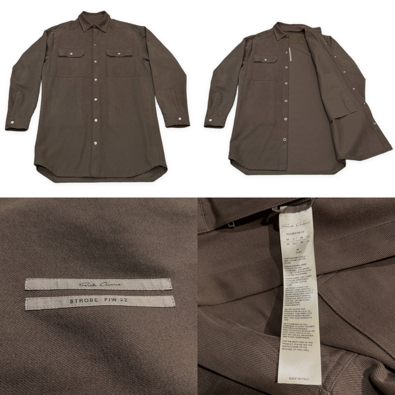 Rick Owens 22AW Strobe Heavy Cotton Shirt ストロボヘビーコットンシャツジャケット ブラウス ブルゾン トップス アウター RU02B2728-CF リックオウエンス メンズ