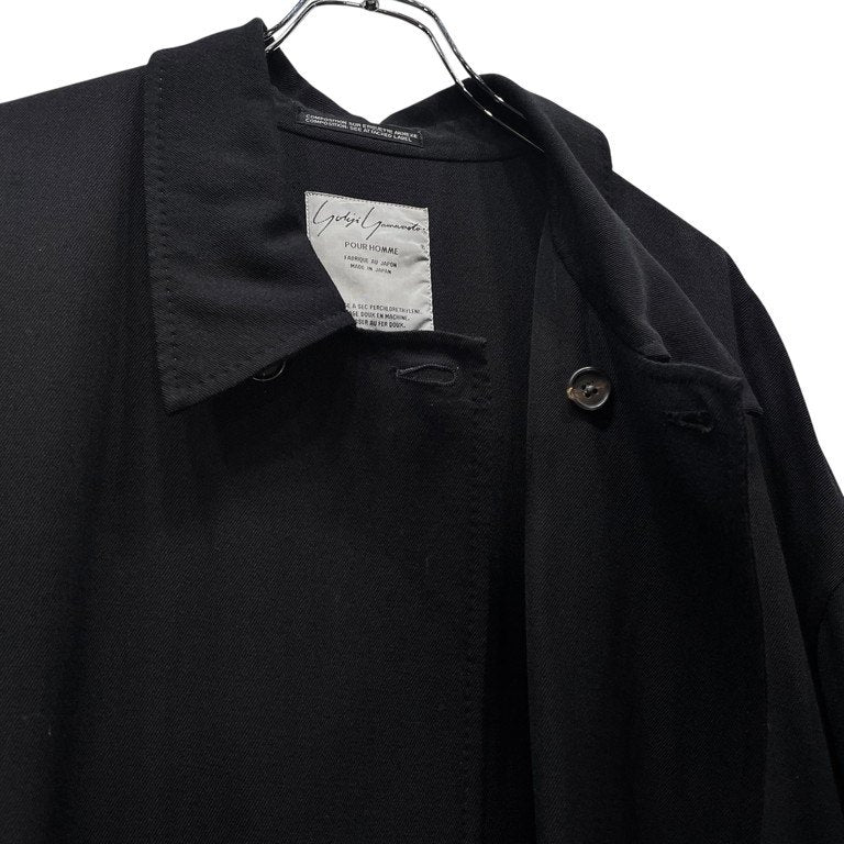 Yohji Yamamoto Pour Homme ウールボタンレスロングコート Archive 80s 90s 初期 希少 丸文字ロゴ ジャケット ブルゾン アウター ヨウジヤマモトプールオム メンズ