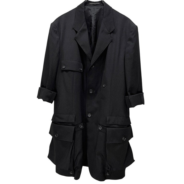 Yohji Yamamoto Pour Homme 25SS WOOL GABARDINE SLEEVE BUTTON DETACHABLE POCKET JACKET ウールギャバジンスリーブボタン着脱ポケット付きロングテーラードジャケット コート HP-J37-100 定価約20万 ヨウジヤマモトプールオム