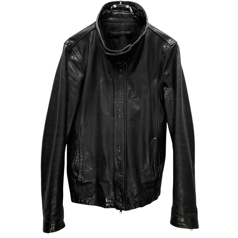 Nicolo' Ceschi Berrini カウレザーフックボタンスタンドカラージャケット ライダース ブルゾン コート アウター 現Poeme Bohemien ニコロチェスキベリーニ ポエムボヘミアン メンズ