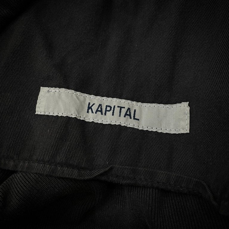 KAPITAL ブラックコットンキャンパスワイドストレートヌーベルイージーパンツ ボトム ハイウエスト イージーパンツ キャピタル メンズ