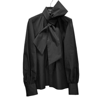 SAINT LAURENT PARIS 23AW Lavalliere-Neck Shirt コットンギャバジンビショップスリーブラヴァリエネックシャツ