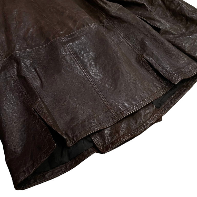 John Galliano Brown calf leather double-breasted coat